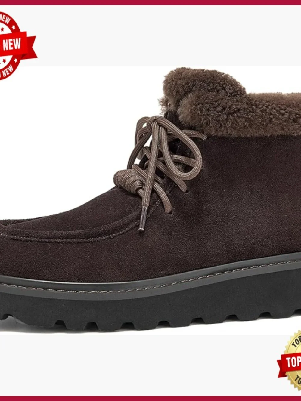 Winter Snow Boots, Genuine Suede Platform Boots, Warm Fur Lined Lace Up Ankle